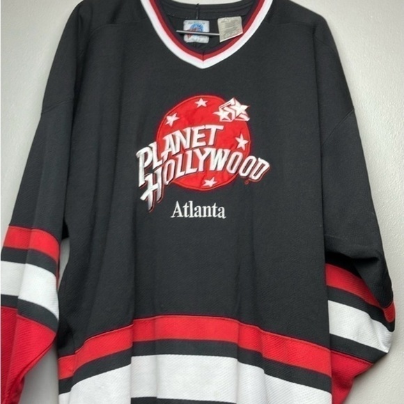Vintage Planet Hollywood hockey Jersey Mens Size XL Black Red White 90s Logo - Picture 5 of 9